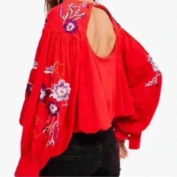 Free People Red Boho Long-sleeve shirt - Picture 1 of 6